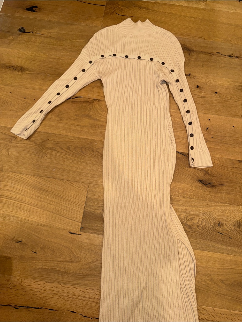 NAADAM Cream Ribbed Long Button-Trim Maxi Dress